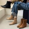 French Splicing Square Head Thick Heel Short Boots Women's 2025 Autumn and Winter New Suede Temperament Medium Heel Thin Boots Socks Boots Women'