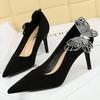 7 Cm Kitten High Heels Rhinestone Bow Design Women Pumps Suede Women Heels Stiletto Luxury Banquet Shoes Black Heels Ladies Shoe