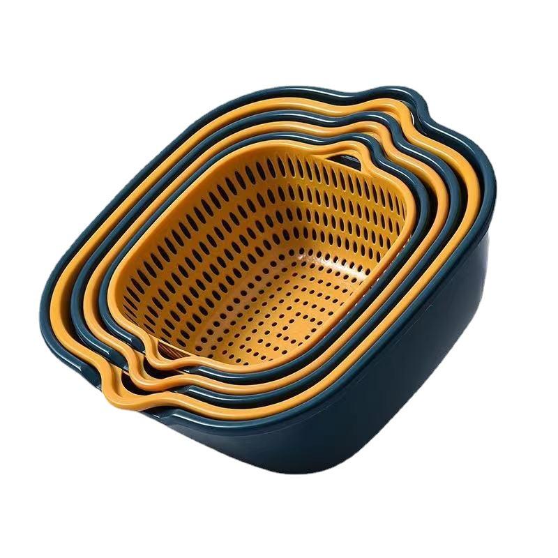 6pcs Multifunctional Drain Basket Household Double-layer Vegetable Washing Basket Creative Kitchen Fruit Basin Household