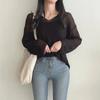 V-neck Fashion Loose Pullover Knitted Sweater Thin Sunscreen Blouse Women Long Sleeve Cover Up 2025 New Elegant Solid Knitwear Korean Solid Color Top