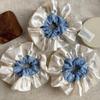 Creamy Satin Lace Blue Striped Ballet-Style Scrunchie Hair Tie