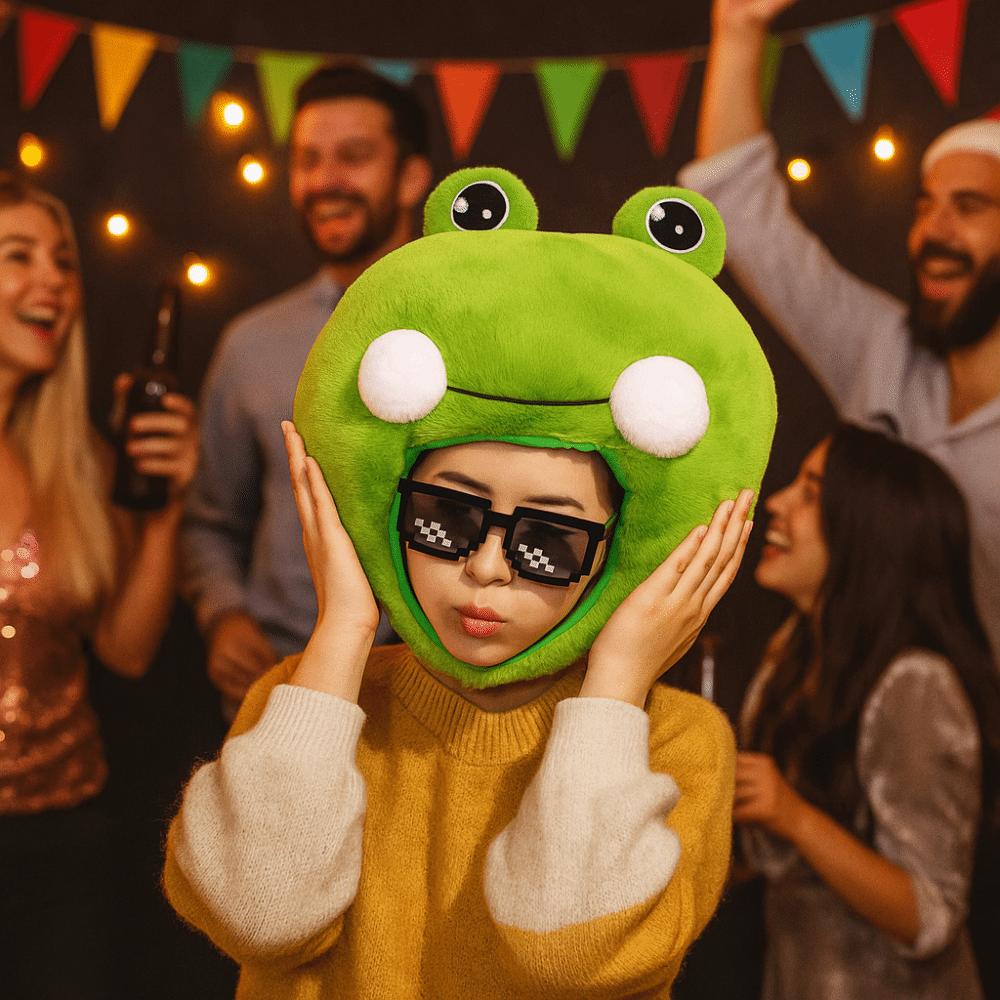 Novelty Cartoon Headgear Cap Big Frog Eyes Frog Headgear Cute Frog Plush Hat Halloween
