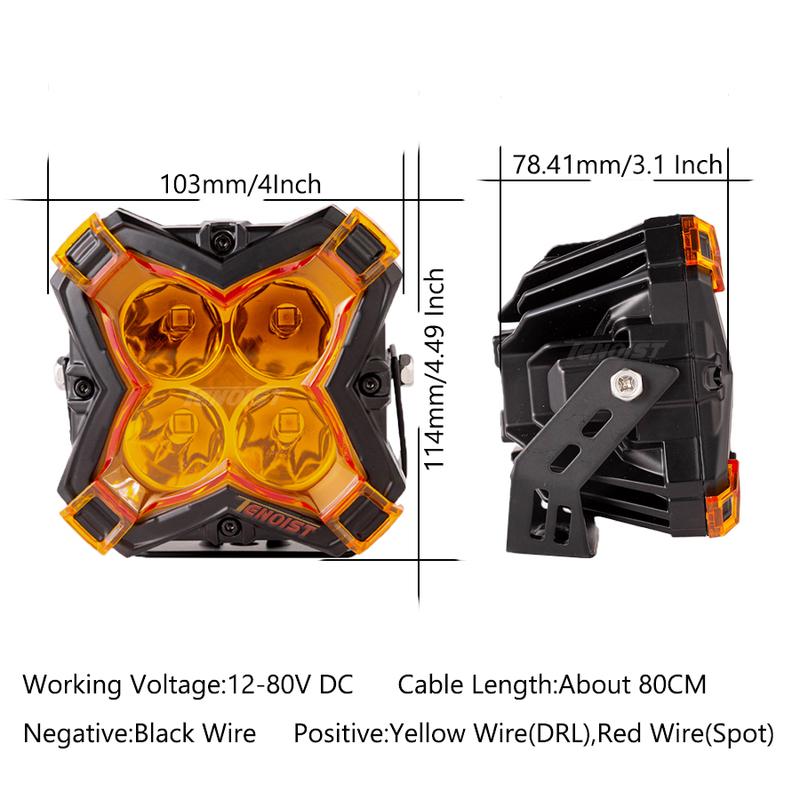 One High Power 4 Inch White Yellow Spot LED Work Driving Head Fog Light for Motorcycle Truck Car SUV Offroad ATV UTV BUS 12-80V