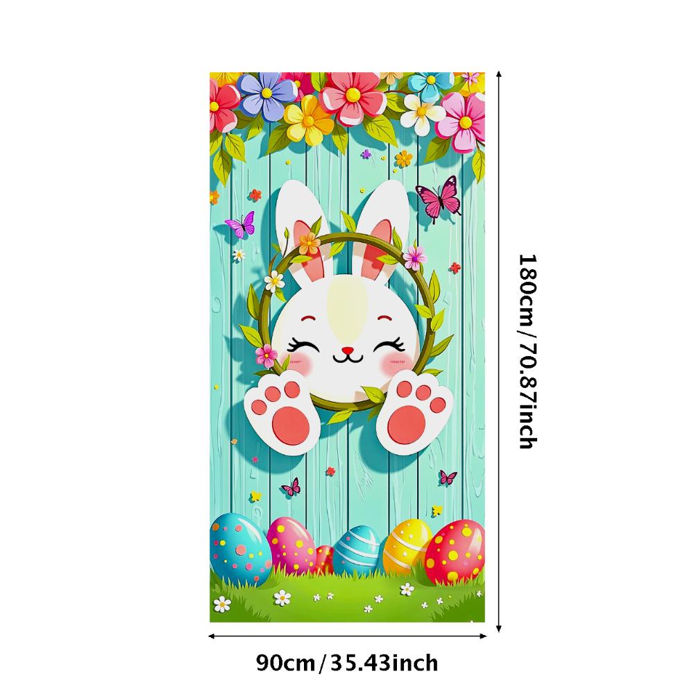 Праздничный Баннер Весенняя Тема Баннер с Пасхальными Яйцами Баннер с Пасхальным Кроликом Разноцветная Тема с Кроликами Для Весенней Вечеринки Семейного Сбора