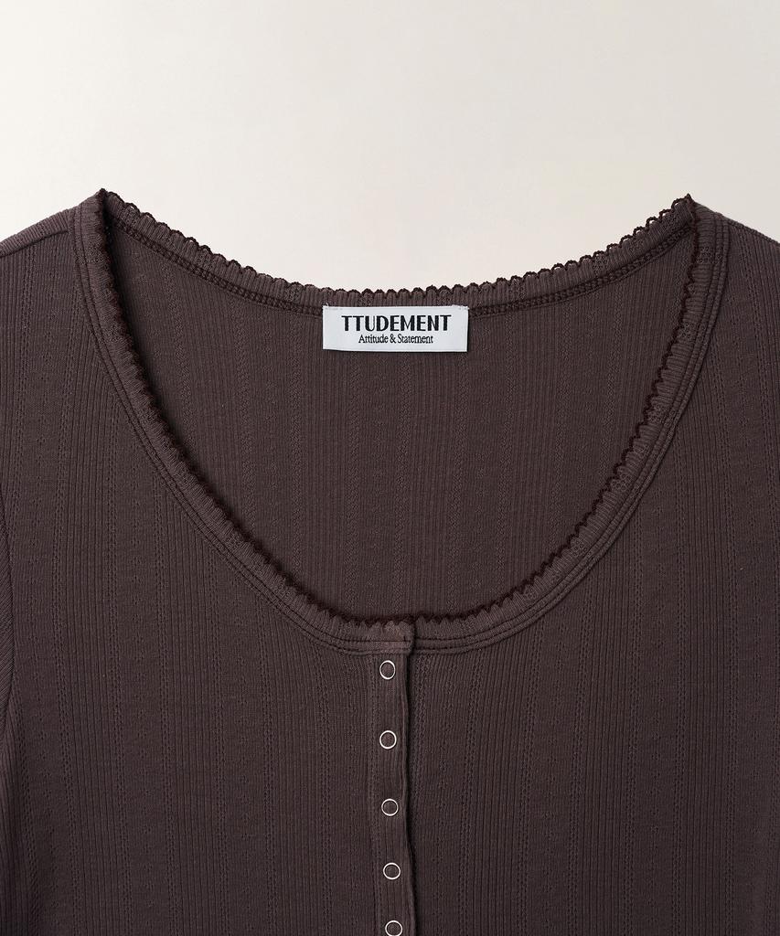 TTUDEMENT Eyelet Henley T-Shirt_Brown
