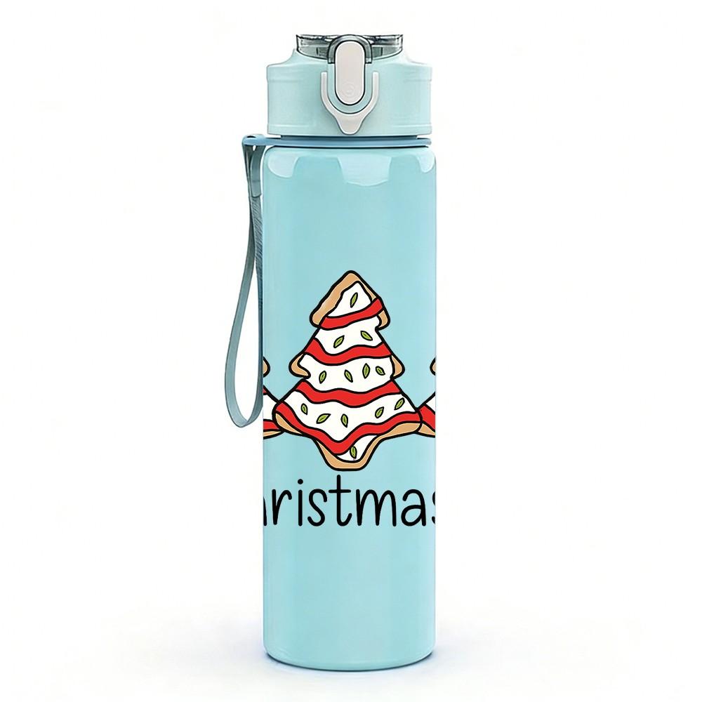 1PC Small Christmas Tree Group Print 750ml Color Plastic Sports Water Bottle Leakproof Flip Straw Lid Suitable for Sports Office Home Use