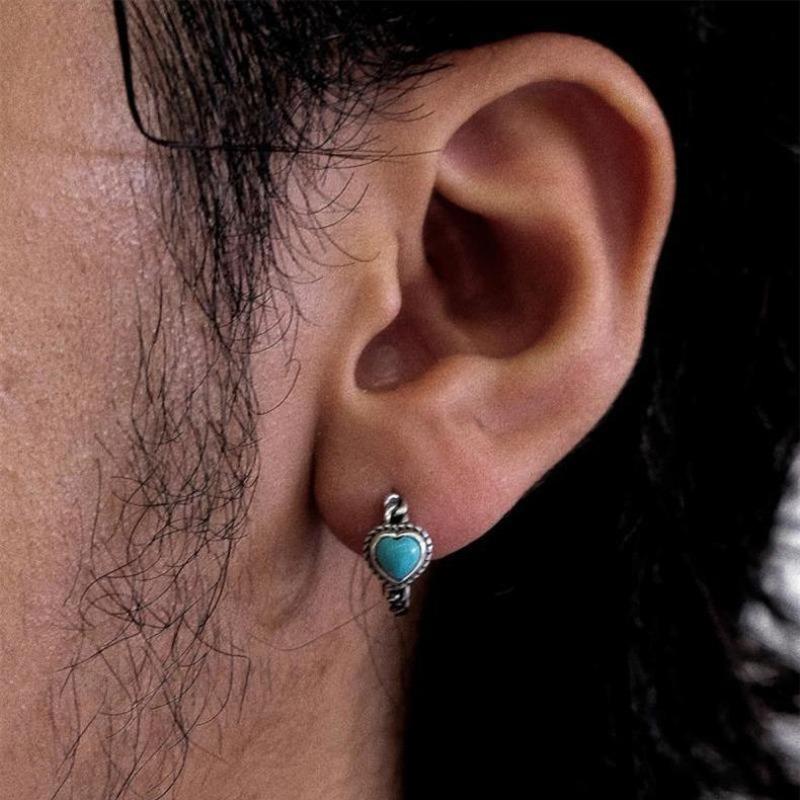 Inlay Vintage Turquoise Earings Light Luxury Heart Shaped Earrings for Women Ancient Rhyme Banquet Party Jewelry
