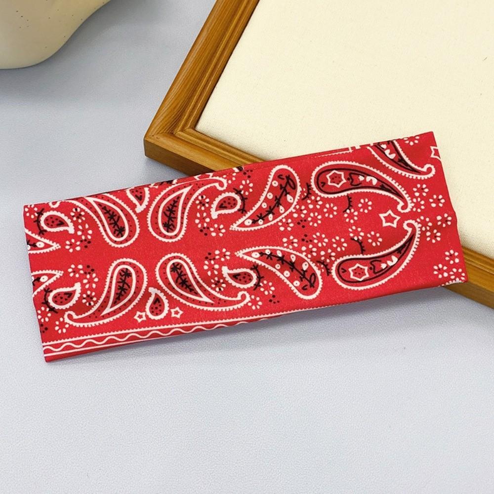 Flower Printed Hair Band Sweat-absorbing Sports Cross Headband Boho Style Wide Hairband