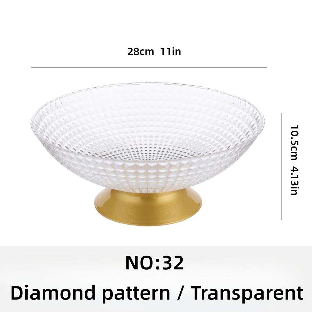 PET Fruit Plate With Base Diamond Pattern Simple Creative Fruit Plate Home Decorative Plate Living Room Coffee Table Candy Plate