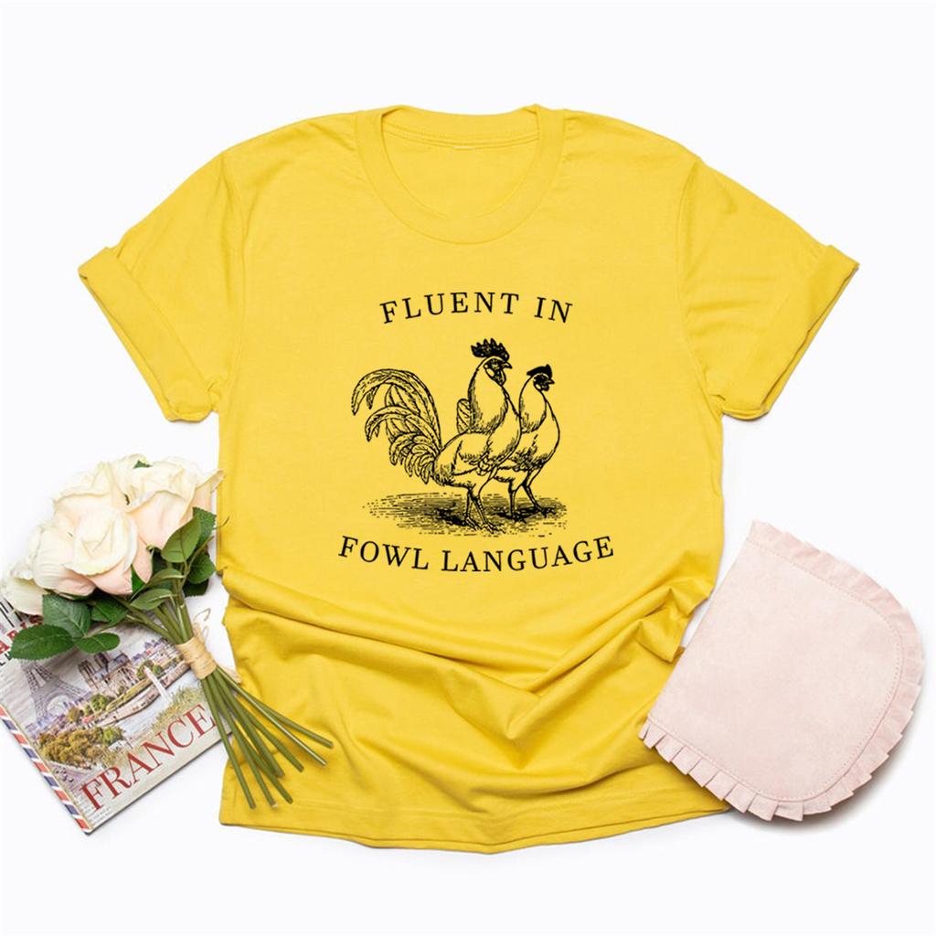 Funny Chicken T-Shirt Fluent In Fowl Language T Shirts Gift for Chicken Lover Short Sleeve Vintage Graphic T Shirts Casual Tops