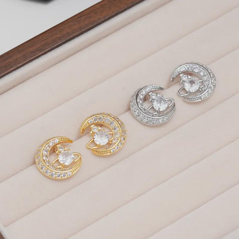 Серьги с цирконом Сатурна вдовствующей императрицы Цыси: Элегантный французский ретро-дизайн с серебряной иглой