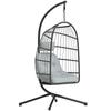 Hanging Egg Chair, Indoor Outdoor Hammock Swing Chair with Stand, Safety Strap, Foldable Basket, Dark/Light Grey