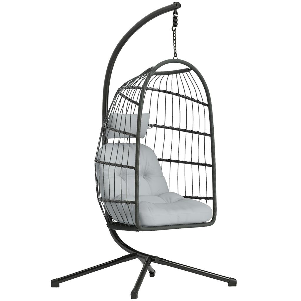 Hanging Egg Chair, Indoor Outdoor Hammock Swing Chair with Stand, Safety Strap, Foldable Basket, Dark/Light Grey