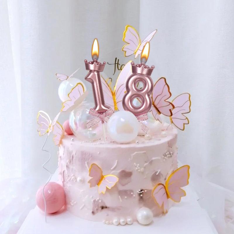 Розовая свеча-корона День рождения 0-9 Номер Украшение для торта Цифровые свечи Десертная вставка Декор Вечеринка Юбилей День Украшение для торта