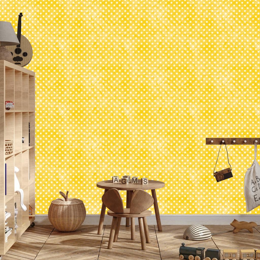 Stars Wallpaper Yellow and Cream for Living Room and Bedroom 50x1000