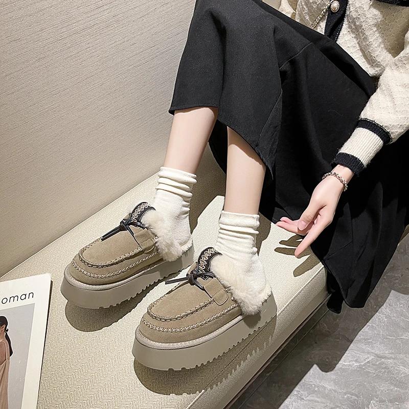 Fashion Women's Fashion Baotou Slippers Winter New Round Head Suede Deep Mouth Thick Sole Anti-slip Wear-resistant Flat Shoes