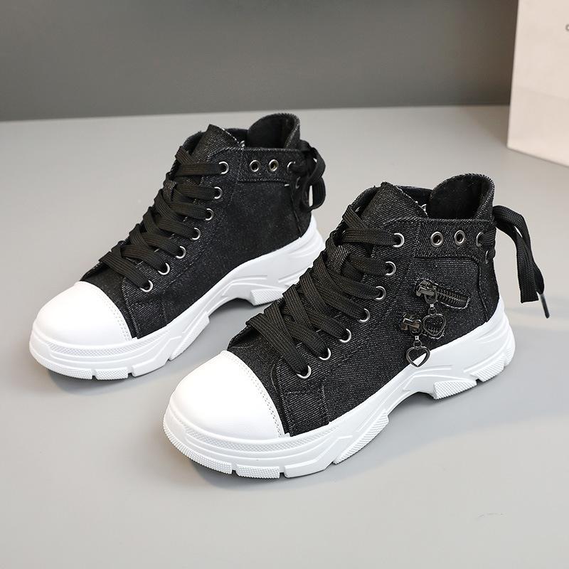 New Canvas High-top Women Shoes 2024 Spring Breathable Denim Sneakers Women Summer Thick Bottom Heightening Sports Casual Shoes
