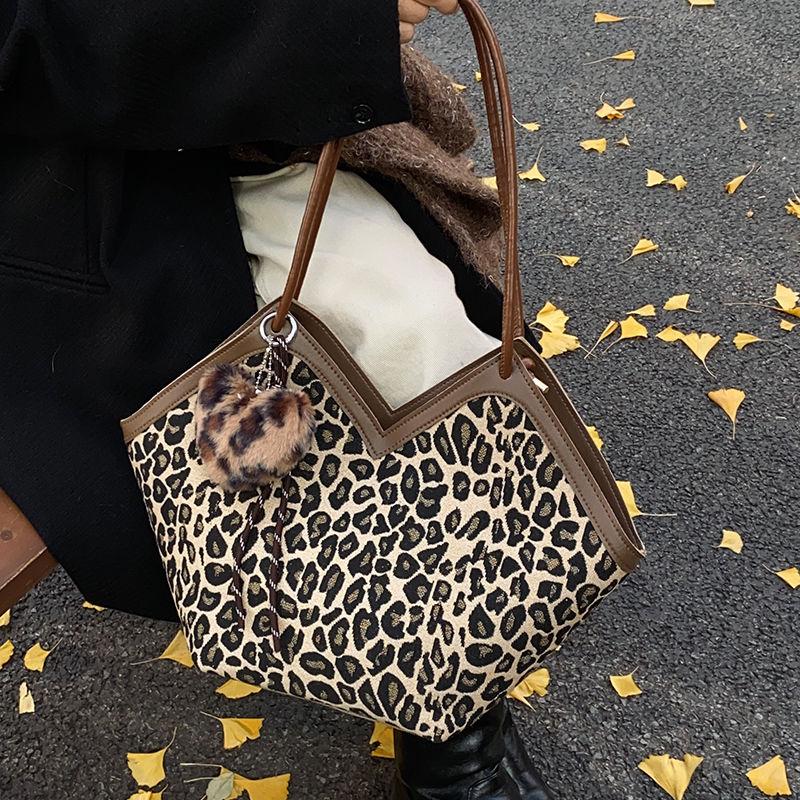 Большая вместительная сумка с леопардовым принтом, модная ретро-сумка на одно плечо для женщин, универсальная сумка-тоут для женщин