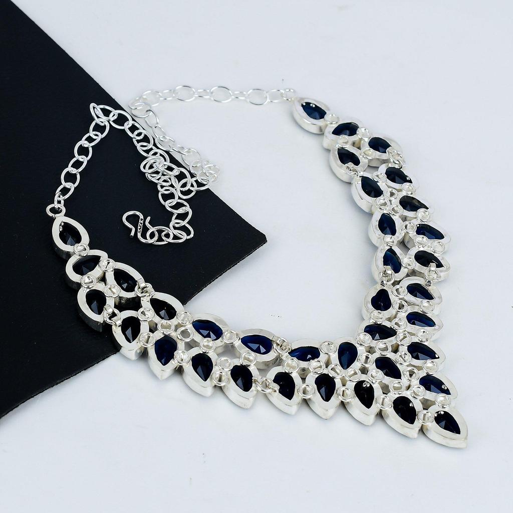 Красивое колье из серебра 925 пробы с синим сапфиром, колье из серебра с синим сапфиром для жены, унисекс, подарок на вату