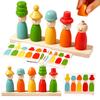 Color Sorting Toys Montessoris Wooden Early Learning Toys Fine Motor Skills Puppet Hat Face Match Creative Stacking Toys For Kid