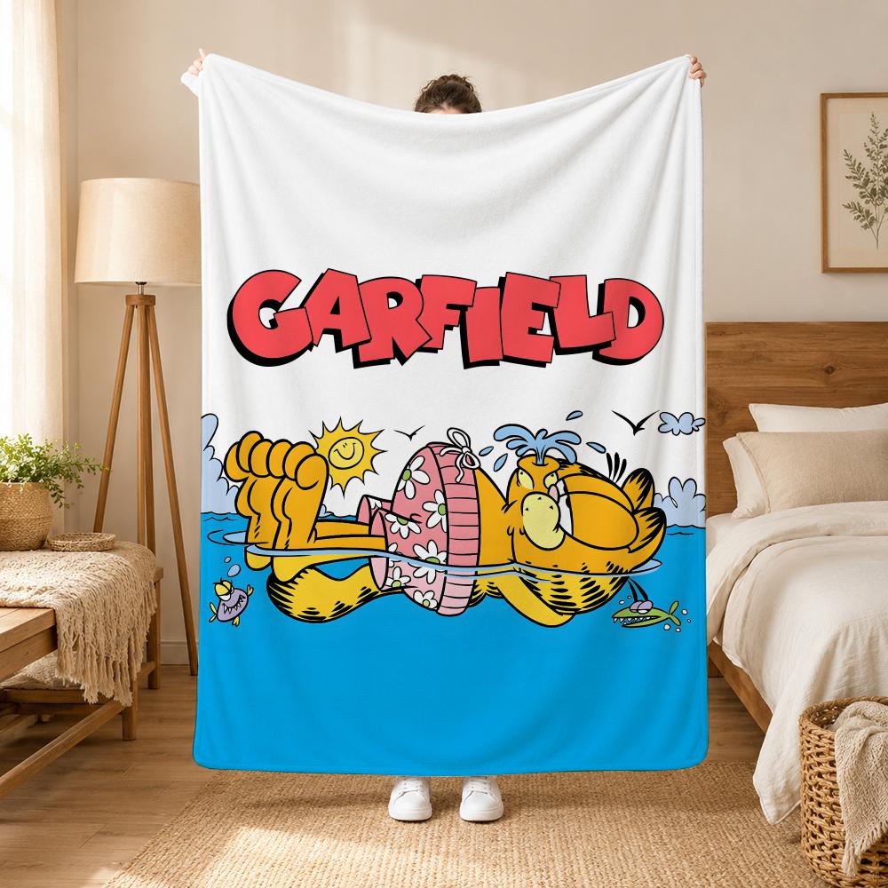 A fat yellow cat cute Garfiel Throw 240g flannel blanket, suitable for sofas, beds, offices, exquisite gift blankets