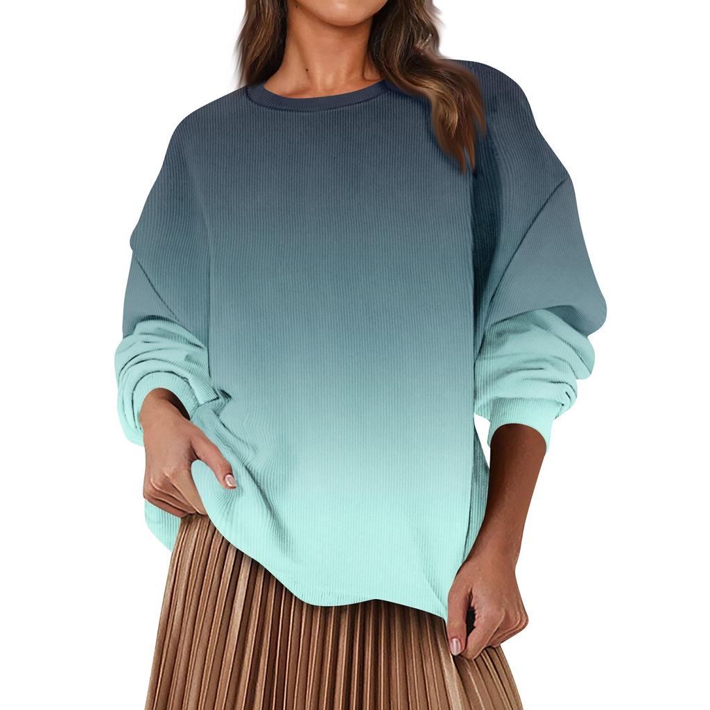 Женская модная повседневная свободная толстовка с круглым вырезом и длинным рукавом с градиентным цветом