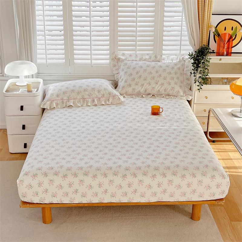 Floral Style Fitted Sheet Pure Cotton Bed Cover Skin-friendly Bed Sheets Couvre Lit Adults Kids Bed Linen (No Pillowcase)