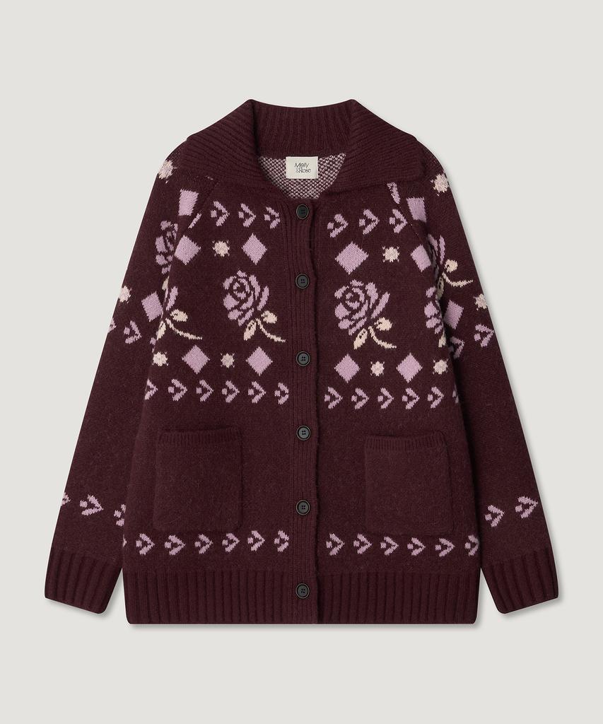 MELLY&ROSE Rose Cowichan Knit Cardigan (310251)_Wine