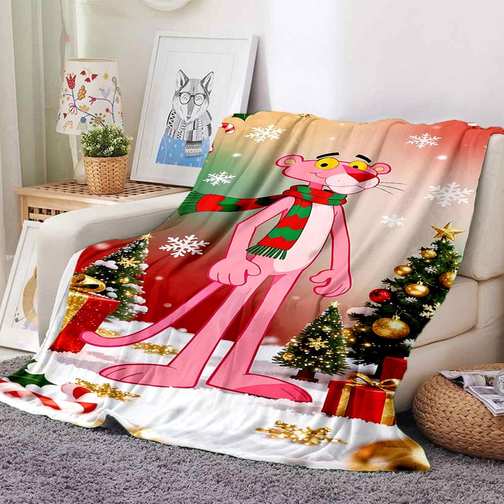 1Pc Pink Panther Christmas Holiday Flannel Fleece Blanket Soft Warm Throw Blanket For Sofa Bed Couch Home Decor Travel Nap Blanket Xmas Gift Q1533