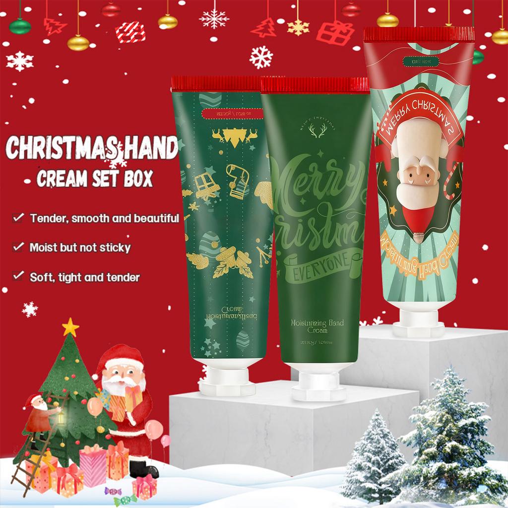 Подарочный набор кремов для рук на Рождество, 3 фруктовых аромата, увлажняющий крем для рук для сухих потрескавшихся губ, в изысканной упаковке, подарки для ухода за губами для женщин и мужчин