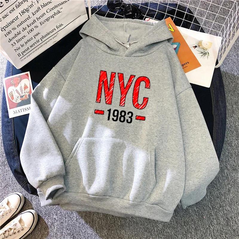 Толстовки с принтом NYC 1983 Новые Осень Зима Повседневные Толстые Мужские Топы Повседневные Свитшоты с Длинным Рукавом Одежда для Активного Отдыха