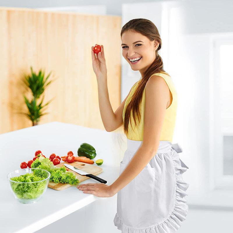 Woman Half Waist Cooking Kitchen Apron Short Lolita Maid Sexy Lace Black White Bib Beauty Flower Coffee Shop Pinafore Home Work