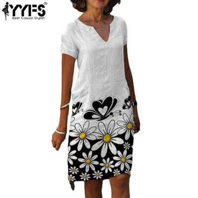 Женская мода Лето-Весна с цветочным узором и принтом с коротким рукавом и v-образным вырезом повседневные платья