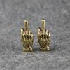 Copper Hand With Erect Middle Finger Up Statue Punk Style Vintage Brass Hand Miniature Ornaments Home Office Desk Decoration Toy