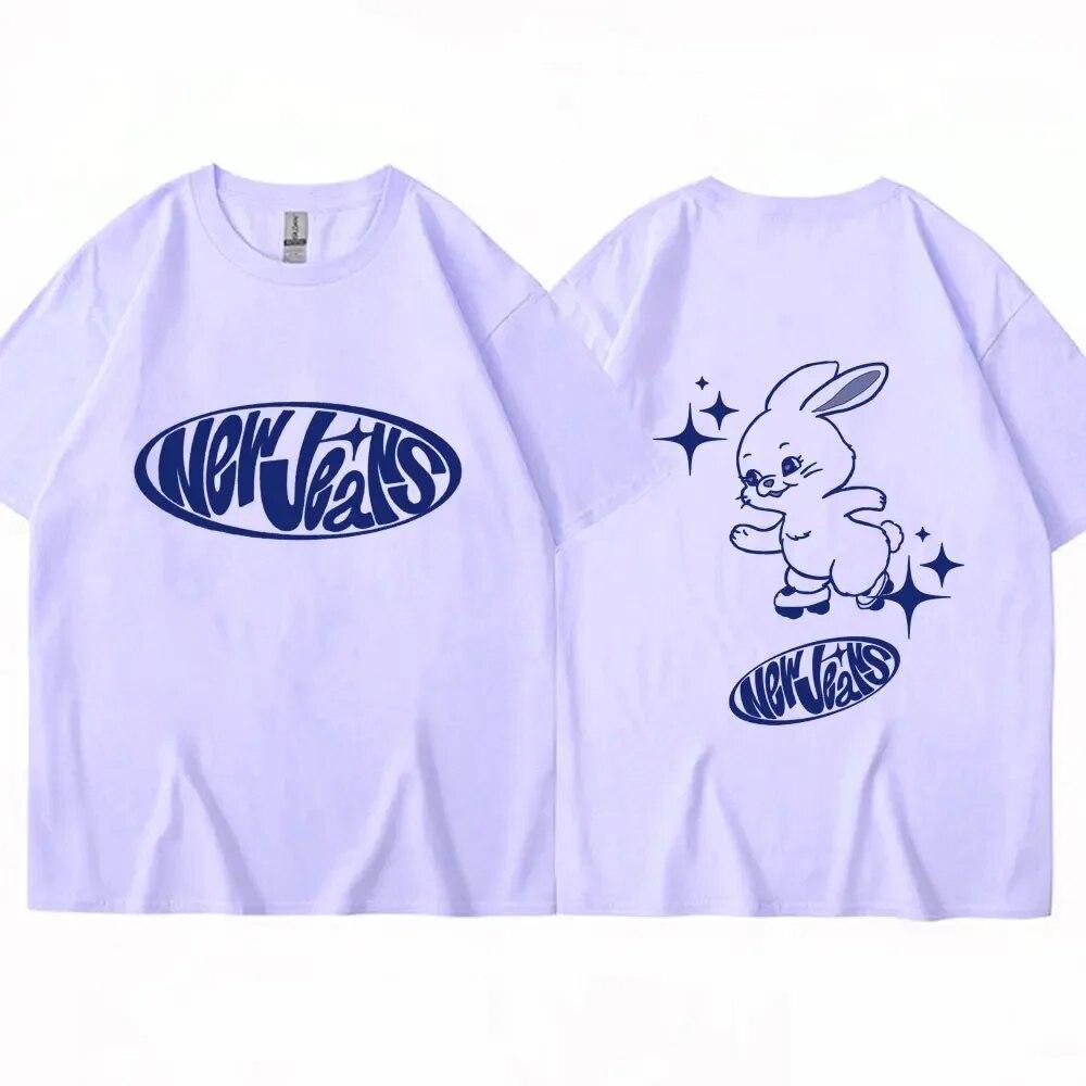 NewJeans Футболка с принтом кролика Модные милые футболки Kpop унисекс женские корейские с коротким рукавом негабаритные повседневные хлопковые футболки уличная одежда