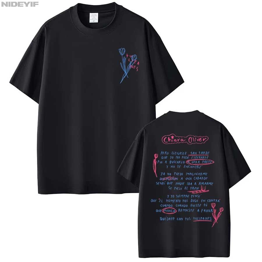Singer CHIARA OLIVER Album Letters Print T shirt for Men Women Hiphop Streetwear Oversized Tops 100 Cotton TShirt 01161