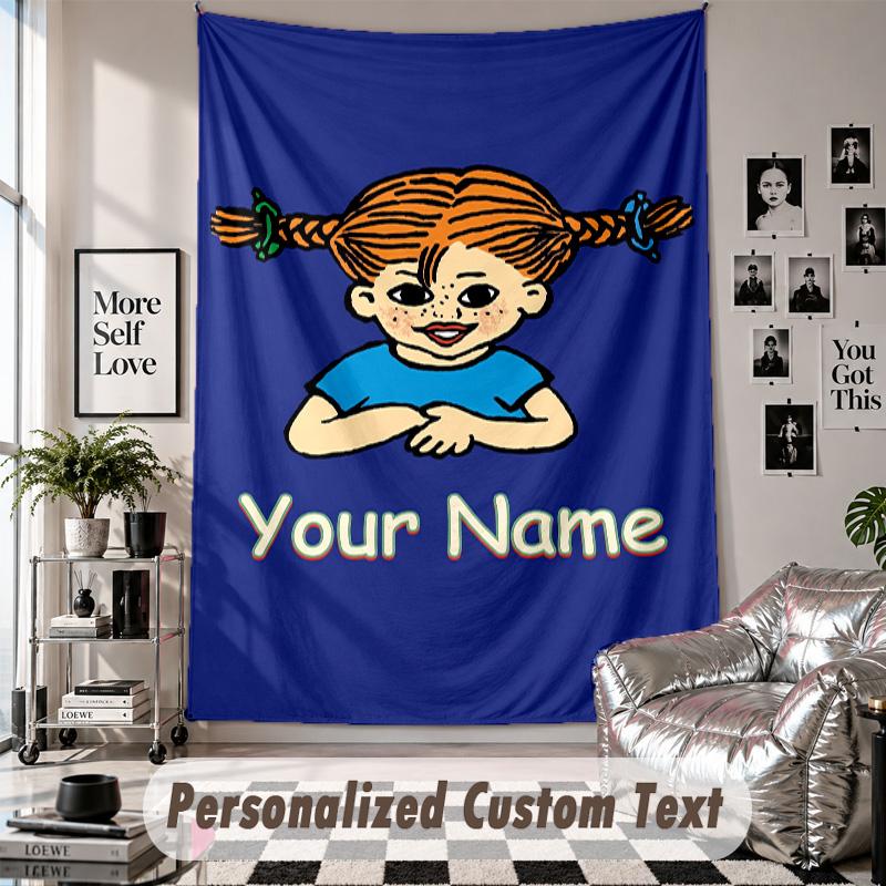 Custom Tapestry Wall Hanging, Pippi Longstocking Personalized Name Text Home Wall Decor