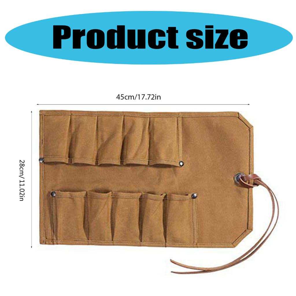 Tool Roll Heavy Duty Waxed Canvas Small Tool Bag Tool Pouch for Chisels Hammer Gouges Pocket Storage Bag Tool Accessory
