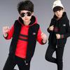 Children's Winter Warm Sports Suit Hooded Top + Pants 2-piece Set Comes with Vest Tops