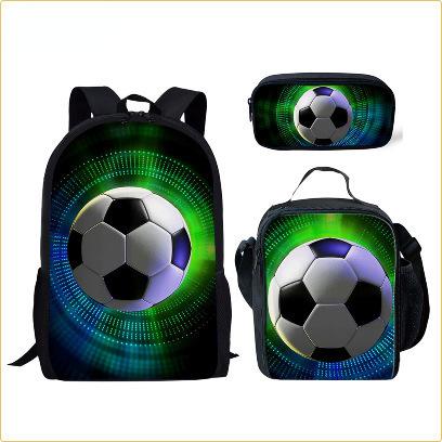 School Season Three-Piece Set School Bag Pencil Bag Lunch Bag Street Tide Basketball Football Picture Backpack Set