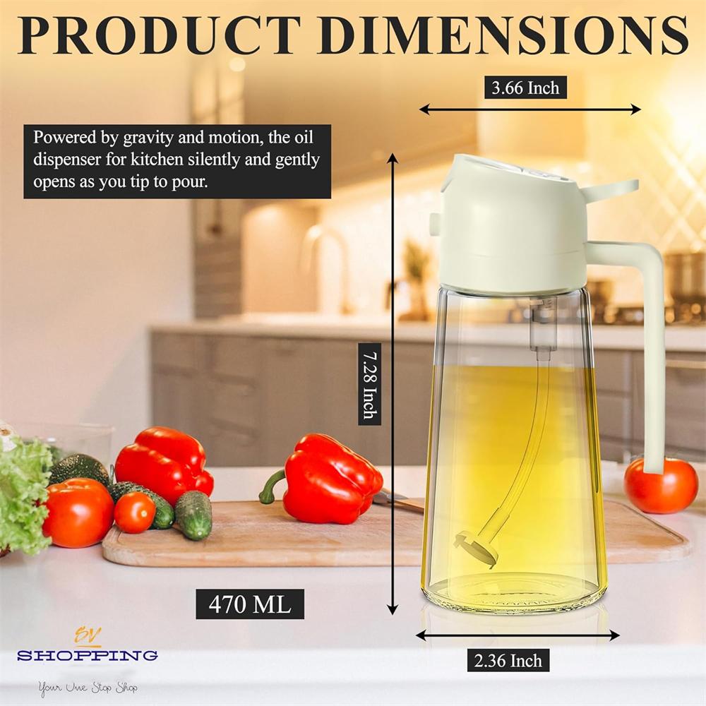 2 в 1 Диспенсер для масла-Распылитель маслаРаспылитель масла для приготовления пищиПищевой стеклянный распылитель масла и дозатор объемом 470 мл для приготовления пищи на кухне