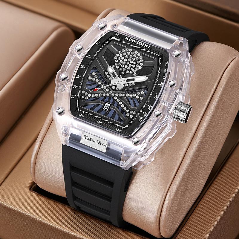 KIMSDUN New Watch Men's Barrel Skeleton Watch Transparent Fashion Personality Quartz Watch Men's Watch