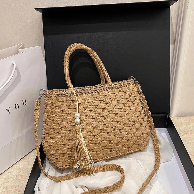Женская модная соломенная сумка через плечо с кисточками, брендовая дизайнерская плетеная сумка из ротанга, летняя дорожная пляжная сумка, женская сумка