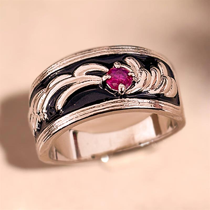 Xiaomi Huitan Elegant Women Silver Color Ring Moroccan Party Engraved Design Lady Jewelry Vintage Inlaid Sparkling Red CZ Accessories