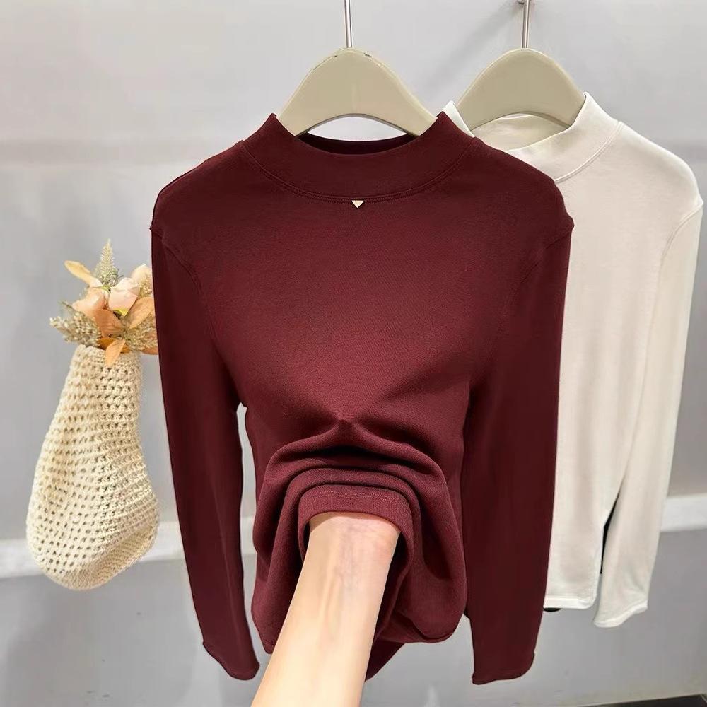 Легкая модная бархатная утолщенная однотонная универсальная рубашка с длинными рукавами для женщин, осенняя новая футболка в иностранном стиле, размер маленький