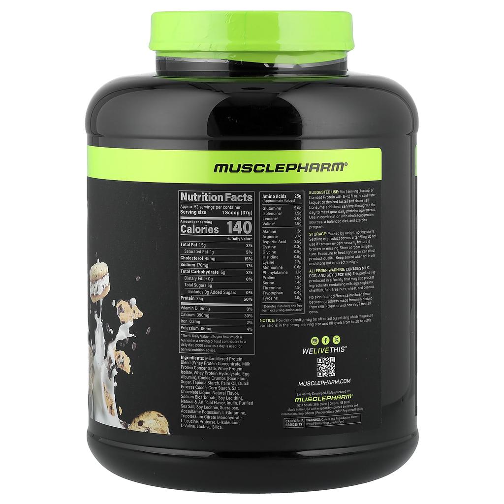 MusclePharm, Combat® Protein, Cookies'N' Cream, 1.9kg (4.2lbs)