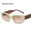 SHAUNA Retro Cat Eye Women Luxury Sunglasses Shades UV400 Fashion Rivets Men Tea Pink Gradient Rectangle Sun Glasses