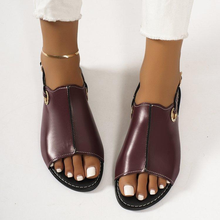 Сандалии женские больших размеров на плоской подошве с открытым носком и ремешком с металлической пряжкой, сандалии для пляжа с открытым носком