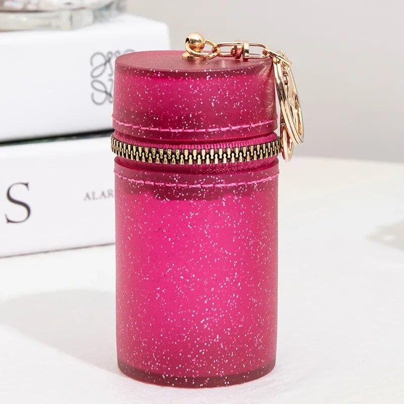 Новая цилиндрическая мини-сумка для помады ярких цветов, блестящая сумка для монет на молнии с брелком, портативный органайзер для блеска для губ