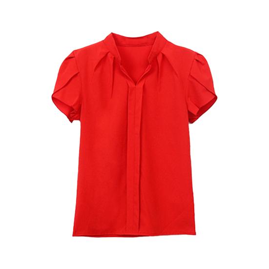 Летняя шифоновая рубашка с v-образным вырезом и лепестками, короткий однотонный пуловер с рукавами, топы с воротником-стойкой, тонкая женская блузка